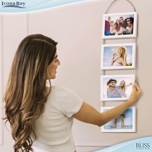 5x7 Wall Hanging Picture Frames Collage with 4 Openings - Winter White - Casual Style Engineered Wood Frames - Wall Mount Only - Bliss Collection - color: Winter White, size: 5x7