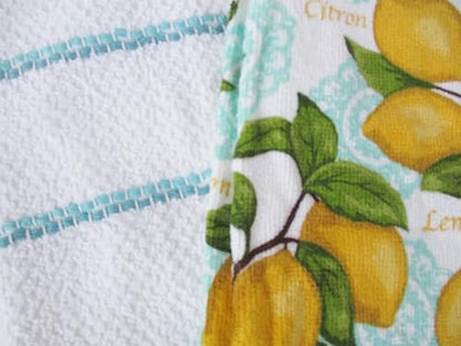 100% Cotton Kitchen Towel Set 2 Pack (Lemons and Blue) - color: Lemons and Blue