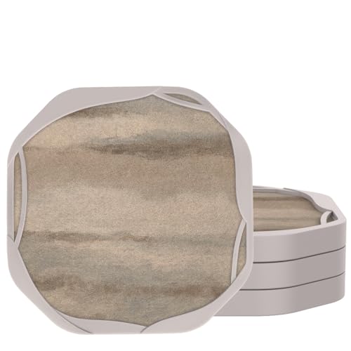 UMIRRO Absorbent Felt & Silicone Drink Coasters Set of 4, Taupe Watercolor | Leakproof & Non-Slip, Organic Modern Farmhouse Coffee Table Decor for Home Bar, Kitchen, Neutral Beige Abstract, Octagon 4" - color: 24. Sandy Shores, size: 4 Pack