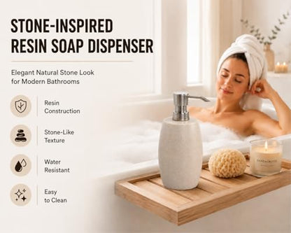 Clasin Home Sandstone Textured Resin Soap Dispenser with Metallic Pump and Waterproof Bottle Labels for Bathroom Kitchen Dish Hand Wash Shower Lotion Shampoo, 12 Oz, 2 Sets Beige - color: Natural Beige_2 Pcs