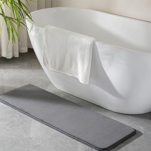 Narrow Bath Mat Long Memory Foam Grey Skinny Bathroom Runner Rug Non Slip | Washable Soft Microfiber Bathroom Carpet Absorbent Bathrug for Tub,16" x 47" - color: Grey, size: 16" x 47" (Runner)