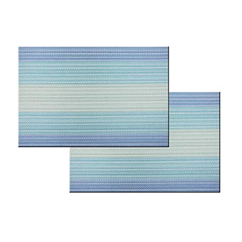 Placemats Washable Easy to Clean PVC Placemat for Kitchen Table Heat-resistand Woven Vinyl Hard Table Mats 12x18 inches Set of 6 （Blue） - color: Blue, size: placemats set of 6