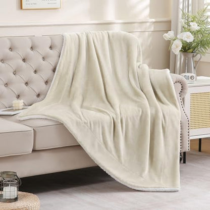 Sherpa Fleece Throw Blanket, Linen, 50x60 inches | Double-Sided Super Soft Luxurious Plush Blanket Throw Size - color: Linen, size: 50"×60"