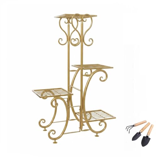 Metal Plant Stand, Indoor Outdoor Flower Pot Stand Display Stand - Forged Iron Corner Multi-Tiered Planting Organizer, Suitable for Garden, Terrace, Lawn, Balcony, Office And Store Display, Halloween Decoration Gift, Suitable for Home (Golden) - color: Go