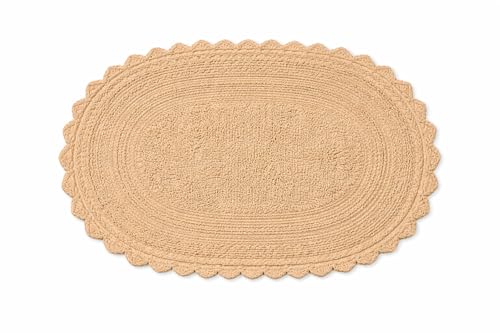 Royal Blaze Crochet Bath Rug 100% Cotton Reversible, 18”x26” Sand Beige Oval Bath Mat, Reversible Plush Tufted Loop Design with Decorative Edges, Thick Bathroom Rug - color: Warm Sand Beige, size: 18"x26" Oval