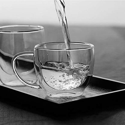 Double Wall Glass Expresso Coffee Mugs Set Of 4 (7 OZ / 200 ML) Insulted Clear Cappuccino Coffee Mugs Tea Cups - color: 7OZ-SET OF 4