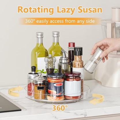 2 Pack 10 Inch Lazy Susan Turntable Organizer, Clear Rotating Spice Rack for Cabinet, Pantry, Kitchen Countertop and Fridge, Non-Slip Acrylic Spinning Tray for Bathroom Vanity - size: 10inch - 2 Pack