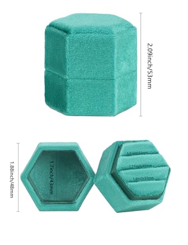 MFXIP Velvet 3 Slots Jewelry Ring Box Engagement Wedding Box Keepsake Box Bridal Photo Ring Triple Slots Hexagon - color: Sapphire Green
