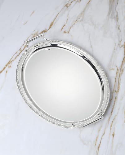 Reed & Barton Oval Silverplate Serving Tray with Handles | braided metal border | 13 x 17 inch | elegant entertaining or vanity decor, gift for women, vanity decor item - style: Oval