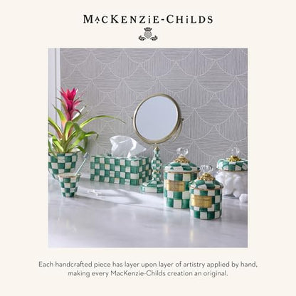 MACKENZIE-CHILDS Enamel Herb Pot Set, Small, Green-and-White Emerald Check | Hand-painted design, small plant pots for herbs or flowers, 3.5" dia. x 3.25" H, 8-ounce capacity per pot, set of 3 - color: Emerald Check