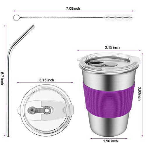 Yummy Sam Stainless Steel Cups with Straws and Lids,12oz Spill-proof Kids Tumblers Dishwasher Safe, Unbreakable Metal Toddler Cups with Heat-insulated Sleeves for Cold Drinks, 5 Pack - color: 12oz with Stainless Steel Straws, 5PCS