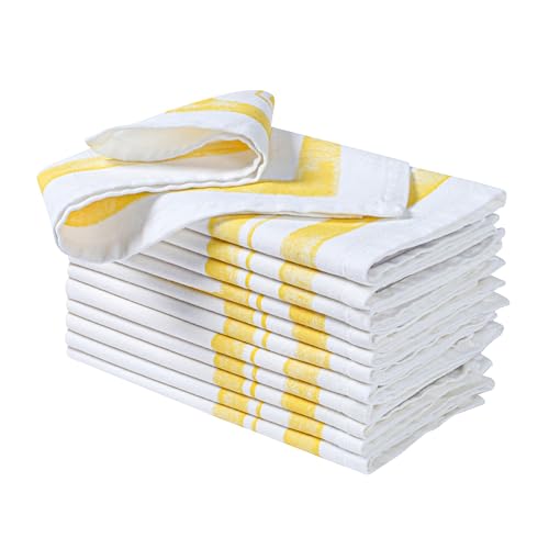 Ramanta Home Cloth Dinner Napkins Set of 12 Yellow, 18x18 Inches | Frame Border Napkins for Wedding, Soft Washable Table Linen for Everyday Use - color: Yellow, size: 18" x 18" (Set of 12)