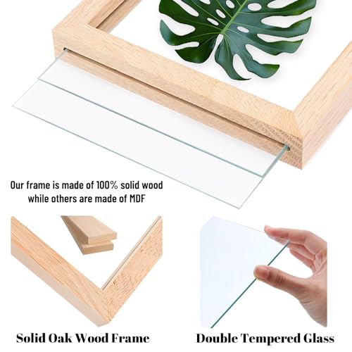 11x14 Floating Picture Frames Double Sided Tempered Glass Oak Wood Picture Frame Floating Display for Photos 10x14,9x12,8.5x11,8x10,5x7,4x6,or Full Display for 11"x14" Photos for Christmas,Halloween,Baby Scan,Anniversary,Wedding(Beige) - size: 11x14 inch