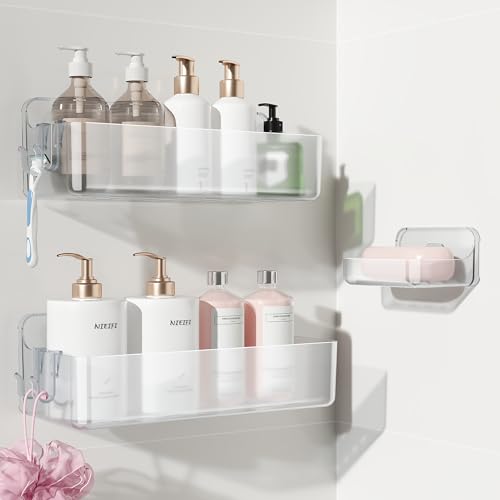 Nieifi Adhesive Shower Shelves, Clear, 3 Pieces | Rustproof ABS, Large Capacity, Removable Design, Easy-Clean, No Drilling Shower Organizer for Bathroom Storage & Home Decor - color: A-Clear, size: 3 pieces