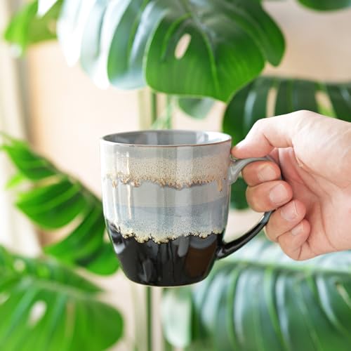 Bosmarlin Ceramic Coffee Mug Set of 4, 17 Oz, Coffee Cups with Big Handle, Microwave Safe, Unique Reactive Glaze (17 Oz, Grey) - color: Grey Drip