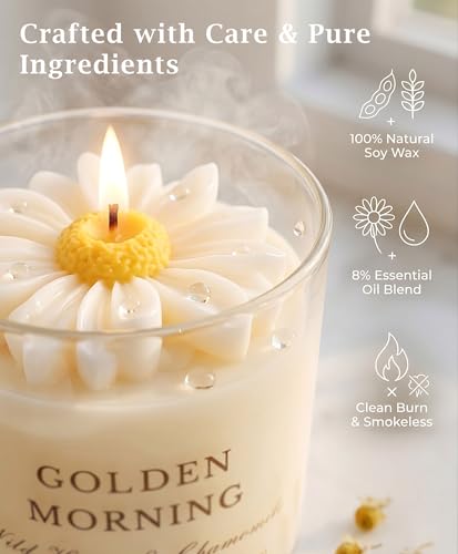 Scented Candles Gift Set for Women, 4 Pack Soy Candles for Home with Unique Floral Design, Relaxing Aromatherapy Candles for Birthday, Self Care, Home Decor