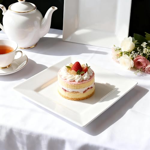 Dinner Plates, 9.8 Inch Square Dessert Plates, Ceramic Serving Plate for Salad, Pasta, Steak,Snacks, Set of 4 - size: Square