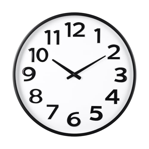 Crosstime 20 Inch Large Wall Clock - Big 3D Numbers Easy to Read, Battery Operated Silent Non-Ticking, Analog Quartz Round Clock - color: 20 Black