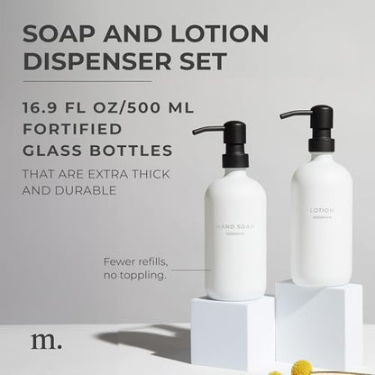 MaisoNovo Soap Dispenser 2-Piece Set | 16.9oz Clear Bottles with Black Plastic Pumps - color: White/Black
