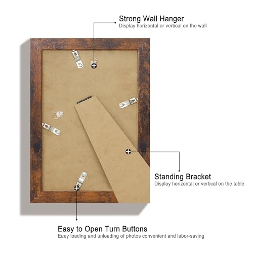 iRahmen 6x9 Picture Frame Set of 4, High Definition Real Glass Rustic Frame, 6 x 9 Wood Photo Frames for Tabletop Display and Wall Mounting - color: Dark Brown, size: 6X9