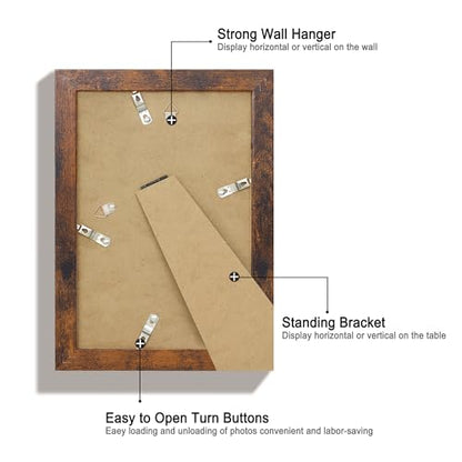 iRahmen 6x9 Picture Frame Set of 4, High Definition Real Glass Rustic Frame, 6 x 9 Wood Photo Frames for Tabletop Display and Wall Mounting - color: Dark Brown, size: 6X9