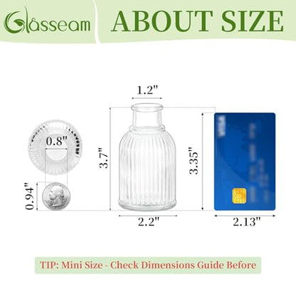 Glasseam Glass Bud Vases for Centerpieces: 12 Pcs Ribbed Small Flower Vases | Clear, Mini 3.7", Cute Table Centerpieces, Wedding Party, Baby Shower, Bridal Florist, Mini Home Decor, Living Room, Kitchen