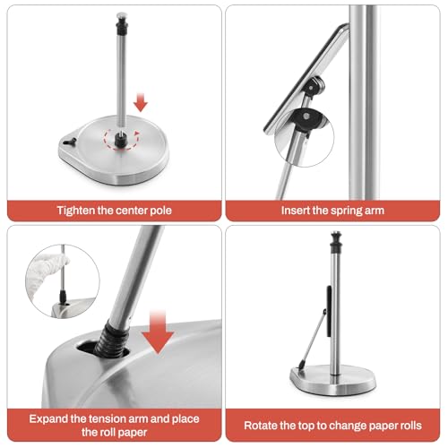 Dailyart Paper Towel Holder for One Hand Tear - Countertop with Tension Arm - color: Black
