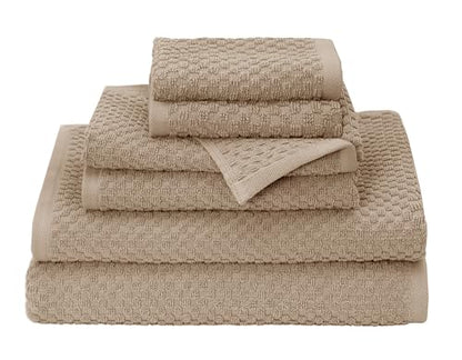 COTTON CRAFT Euro Spa Waffle Weave 6 Piece Towel Set - 100% Cotton - Linen | 2 Oversized Luxurious Large Bath Towels, 2 Hand Towels, 2 Washcloths - Soft Plush Super Absorbent Low Lint Quick Dry - color: Linen, size: 6 Piece Towel Set