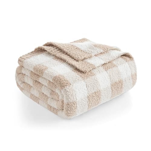 Snuggle Sac Checkered Throw Blanket for Couch, Super Soft Cozy Warm Knit Netural Decorative Fluffy Blankets, Reversible Buffalo Plaid Microfiber Throws for Sofa Bed, Plaid Beige, 50x60 Inches - color: Plaid Beige, size: Throw(50"x 60")