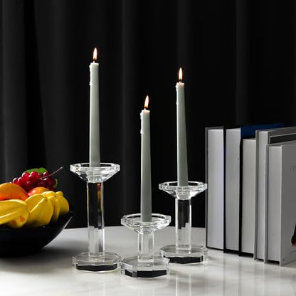Crystal Candlestick Holders Set of 3, Clear Crystal Taper/Pillar Candles Holders– Table Centerpieces for Party and Wedding Decoration(4''/6''/8'' Tall)