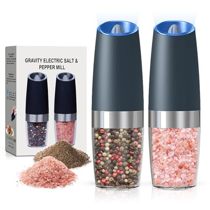 Battery Operated Salt And Pepper Grinder Set 2 Pack (Grey) | Gravity-Activated Automatic Grinder With Led Light & Adjustable Coarseness, Each Uses 6 Aaa Batteries,Kitchen Daily Seasoning - color: Battery/2pcs/Grey