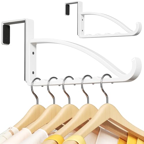niffgaff 2 Pack White Over the Door Coat Hanger, Heavy Duty Metal Door Hanger Rack for Clothes, Coats & Bags, with Front Hook, Fits Doors up to 1.77'' Thick - color: White, size: Up to 1.77'' Door Thickness