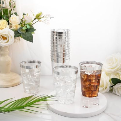 I00000 100 Pack 12 oz Silver Plastic Cups, Premium Silver Disposable Cups | BPA-Free, Heavy Duty, Everyday Use, Bulk Catering, Wine Glasses, Cocktail Glasses, Silver Cups Perfect for Party & Wedding - color: 12-Silver-100