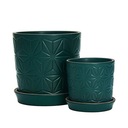 D'vine Dev 2-Pack Geometric Stoneware Planters, 3.8/5.8 in, Deep Teal, 99-E-4 - color: Dark Blue Green