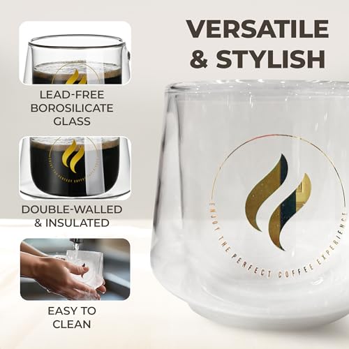 GLORAMA Double Walled Glass Coffee Mugs - 10oz Coffee Mugs for Tea, Espresso, & Cappuccino - Freezer & Microwave Safe Coffee Mugs Set of 4