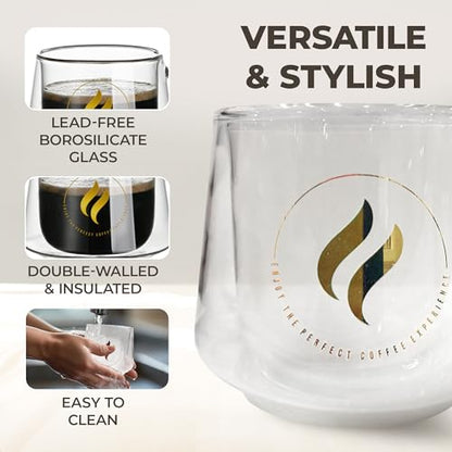 GLORAMA Double Walled Glass Coffee Mugs - 10oz Coffee Mugs for Tea, Espresso, & Cappuccino - Freezer & Microwave Safe Coffee Mugs Set of 4