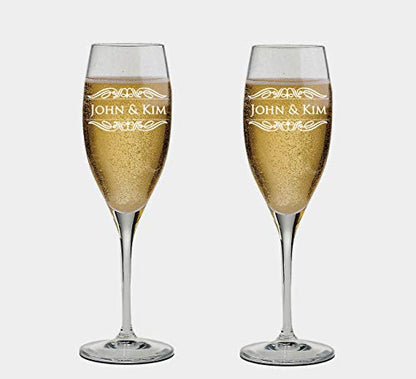 Set of 2 Personalized Wedding Champagne Flutes with Box- Royal Classy Design - Engraved Champagne Glasses for Bride and Groom Flutes for Wedding - color: Wedding-05, style: Glasses + Gift Box