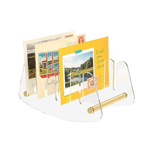 Acrylic Mail Holder 5-Slot Fan-Shaped with Gold Handle,Clear Desk Organizer | Mail Organizer for Bills, Invoices, Letters, Envelopes, Compact Countertop Sorter, For Home Office, Entryway, Small Spaces - color: Peak / Clear