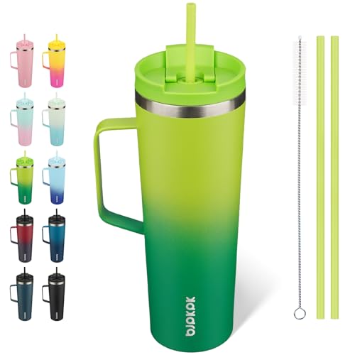 BJPKPK 30oz Insulated Tumbler with Handle, Lid & Straw, Stainless Steel | Double Wall Vacuum Insulated Coffee Travel Mug - Keeps Cold & Hot, BPA Free, Cupholder Fit for Office, Gym & Travel - color: Bamboo Grove, size: 30 Ounces