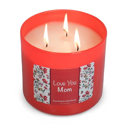 Colonial Candle Love You Mom Candle, 14 oz Rose Petals & Velvet Woods Scented, 3 Wick - Mothers Day Gifts for Mom, Made in the USA - color: Love You Mom
