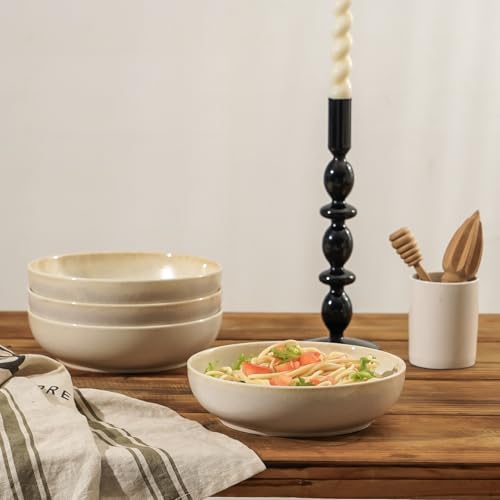 30oz Ceramic bowls set of 4-8" serving bowls for Kitchen,Pasta,Salad-Dishwasher & Microwave Safe Perfect for Housewarming, Thanksgiving, Christmas-Reactive Glaze Mixed White - color: Reactive Glaze Mixed White