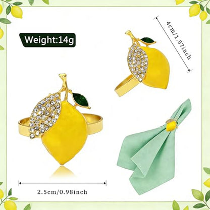 Tropical Lemon Napkin Rings Set of 6 Sparkly Rhinestone Fruit Napkin Holders for Summer Beach Wedding Pool Party Fall Garden Holiday Gatherings Rustic Farmhouse Daily Table Decor - style: Lemon