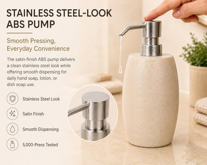 Clasin Home Sandstone Textured Resin Soap Dispenser with Metallic Pump and Waterproof Bottle Labels for Bathroom Kitchen Dish Hand Wash Shower Lotion Shampoo, 12 Oz, 2 Sets Beige - color: Natural Beige_2 Pcs