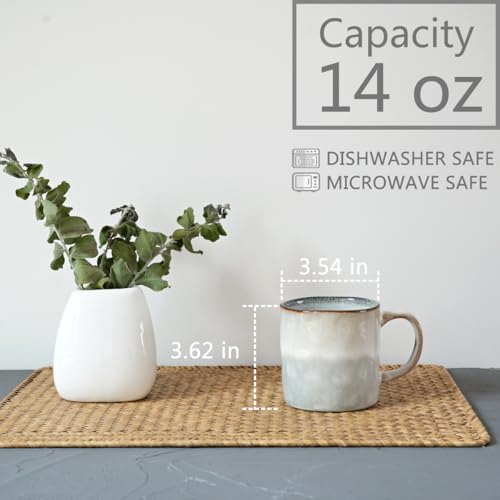 Bosmarlin Ceramic Coffee Mug Set of 4, 14 Oz, Coffee Cups with Big Handle, Microwave Safe, Unique Reactive Glaze (Grey White, 14 Oz) - color: Grey White