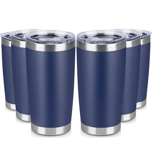 20 oz Tumbler Stainless Steel Tumblers Bulk with Lid Double Wall Insulated Coffee Tumbler Cups for Hot & Cold Drinks Powder Coated Travel Coffee Tumbler Mug Metal (Navy Blue, 6 pack) - color: Navy Blue, size: 20 ounces (6 pack)