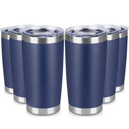 20 oz Tumbler Stainless Steel Tumblers Bulk with Lid Double Wall Insulated Coffee Tumbler Cups for Hot & Cold Drinks Powder Coated Travel Coffee Tumbler Mug Metal (Navy Blue, 6 pack) - color: Navy Blue, size: 20 ounces (6 pack)