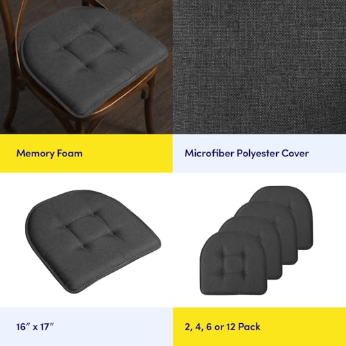 Sweet Home Collection Chair Cushion Memory Foam Pads Tufted Slip Non Skid Rubber Back U-Shaped 17" x 16" Seat Cover, 2 Count (Pack of 1), Charcoal - color: Charcoal Gray, size: 2 Pack, style: Foam Pads