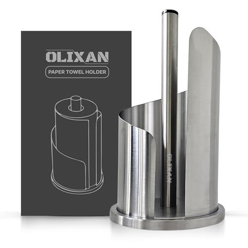 Stainless Steel Paper Towel Holder Countertop, Modern Covered Design, Weighted Base for Stability, Freestanding Easy One-Handed Operation for Kitchen & Bathroom (Brushed Silver) - color: Brushed Silver