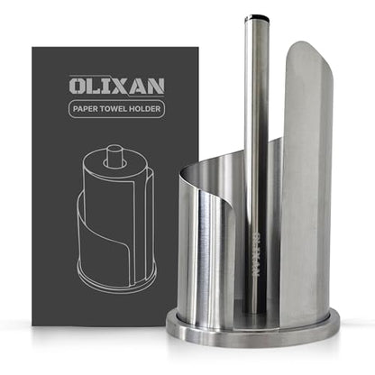 Stainless Steel Paper Towel Holder Countertop, Modern Covered Design, Weighted Base for Stability, Freestanding Easy One-Handed Operation for Kitchen & Bathroom (Brushed Silver) - color: Brushed Silver