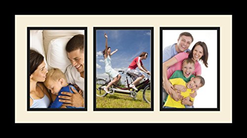 ArtToFrames Collage Photo Frame Single Mat with 3-5x7 Openings with Satin Black Frame and Alabaster mat. - color: 3 - 5x7 - (2157), size: Alabaster